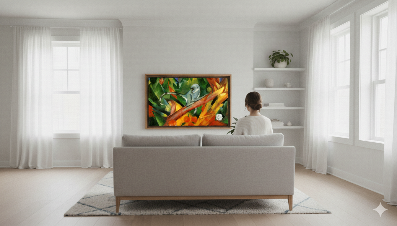 Woman wathing the art on the TV