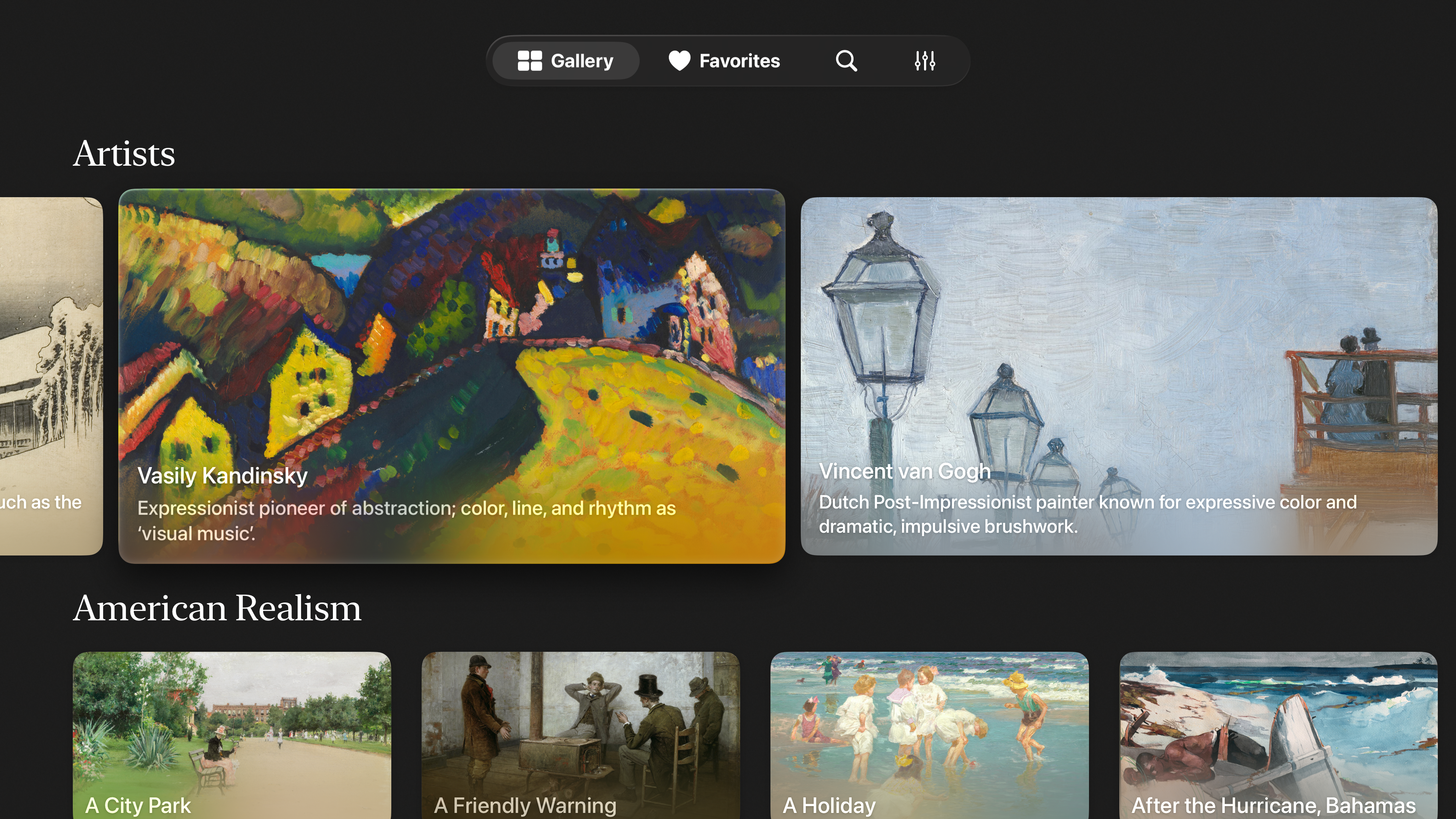 Digital art gallery app for Apple TV