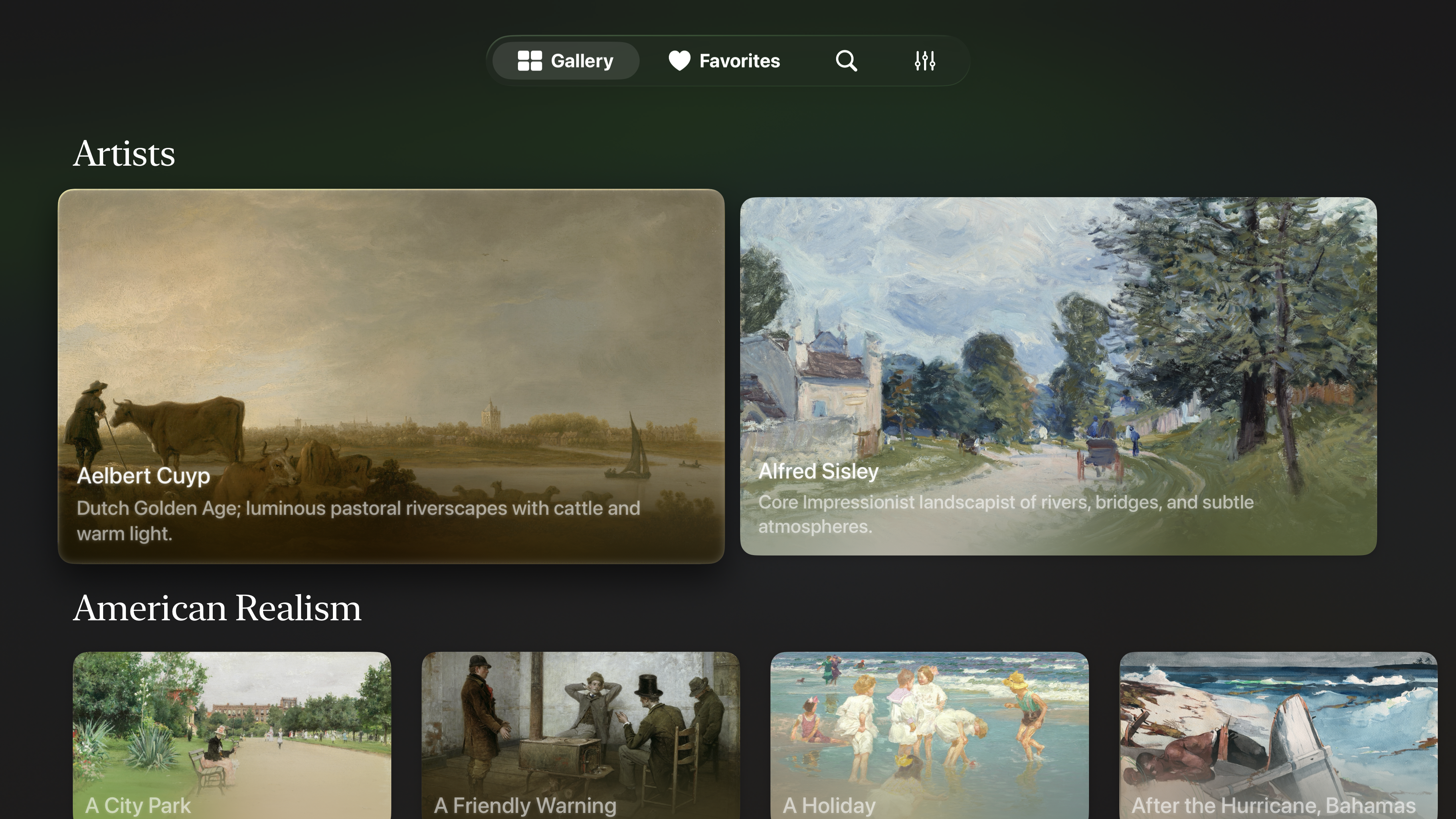 Digital art gallery app for Apple TV